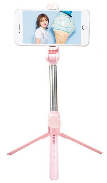 фото Монопод для селфи со штативом selfie stick tripod bluetooth xt-10 pink