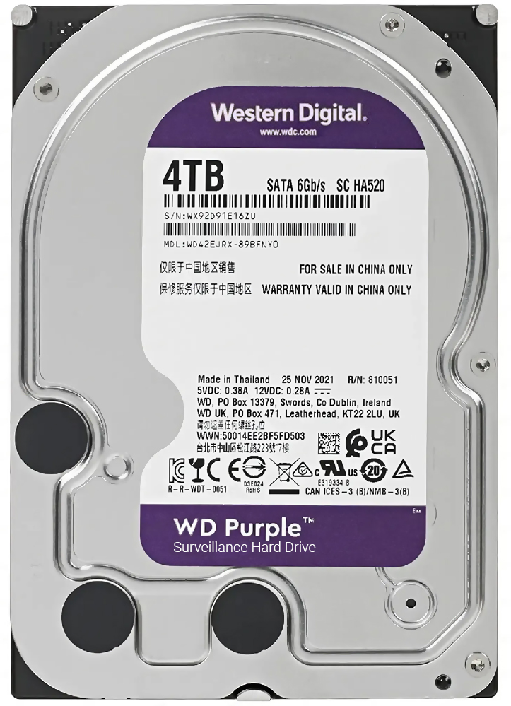 Жесткий диск WD Purple WD42EJRX, 4ТБ, HDD, SATA III, 3.5