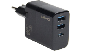 Сетевое зарядное устройство Mivo MP-300Q Quick Charger 33W GaN (2 USB+1 Type-C), Зарядные устройства и адаптеры 