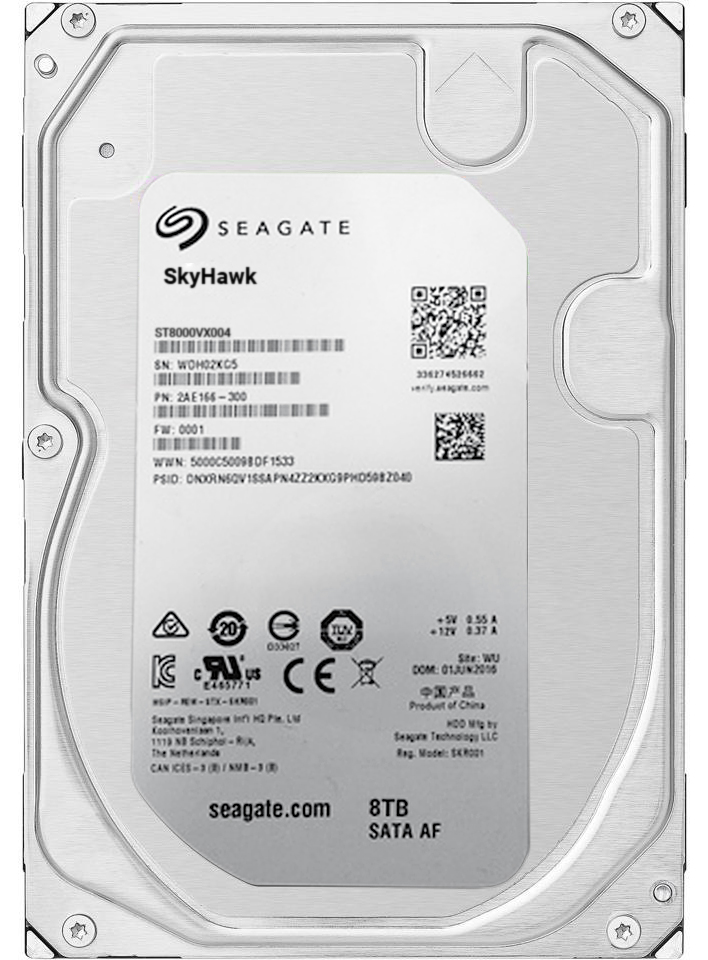 Жесткий диск объемом 8 Тб Seagate Skyhawk ST8000VX004, 8ТБ, HDD, SATA III, 3.5