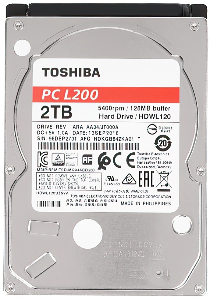 Toshiba L200 HDWL120UZSVA, 2ТБ, HDD, SATA III, 2.5