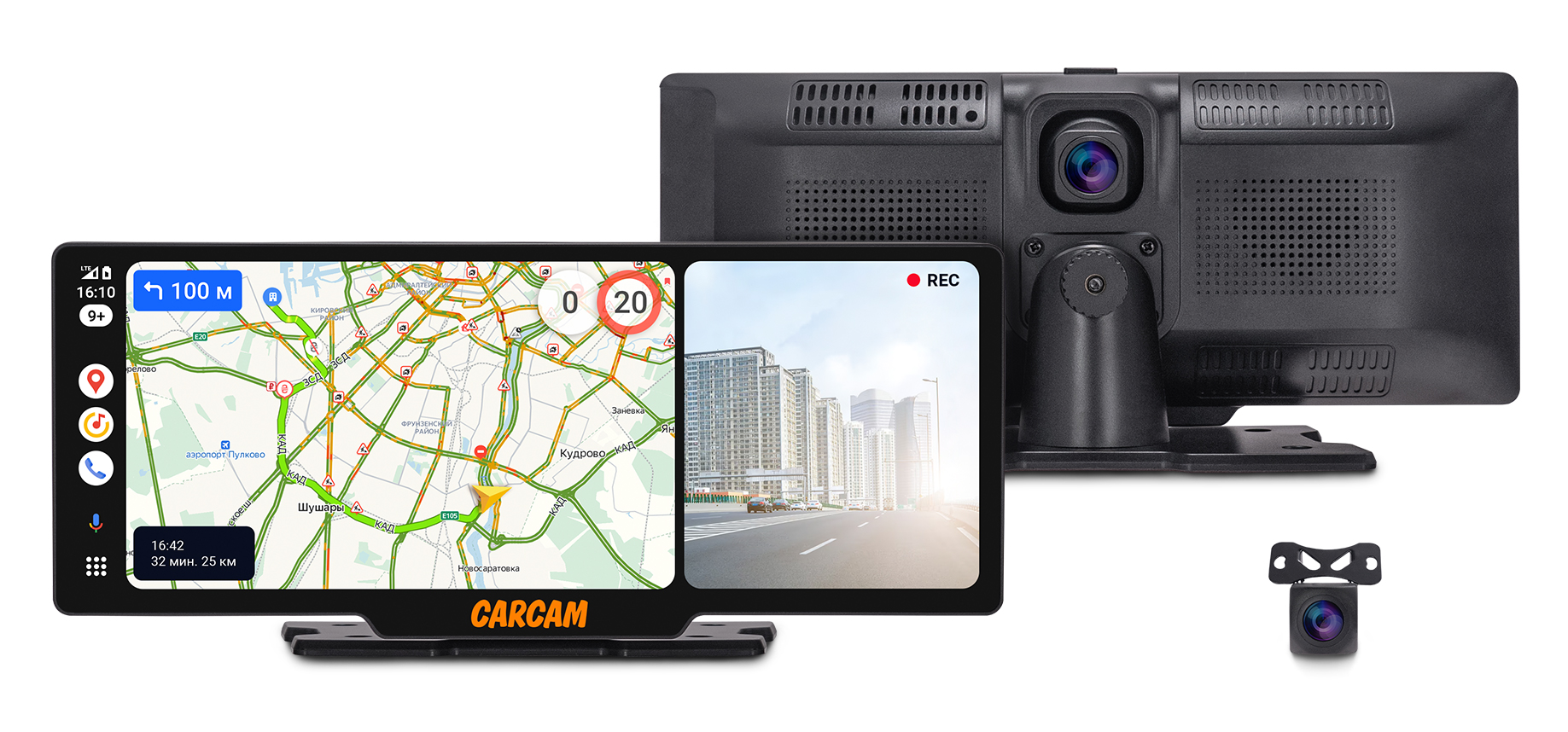 Автомобильный видорегистратор CARCAM Carplay and Android Auto GPS Dashboard DVR A3 + Rear View Camera NoName