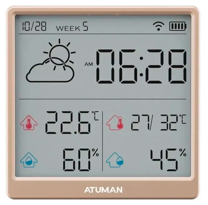 Датчик температуры и влажности Xiaomi AtuMan Intelligent Temperature and Humidity Clock TH3 Champagne Gold fj3390a multifunctional professional weather station temperature humidity wind speed and rainfall detection weather forecast clock