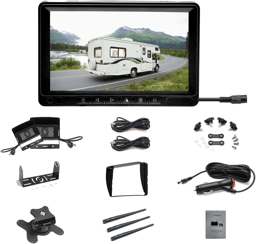 Купить 7” LCD Wireless Reversing Monitor + 2 Wireless Backup Cameras KIT  YWD-W1