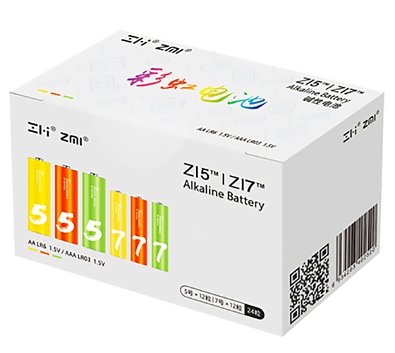 Батарейки алкалиновые Xiaomi ZMI Rainbow ZI5/ZI7 (12шт.АА+12шт.ААА) КАРКАМ