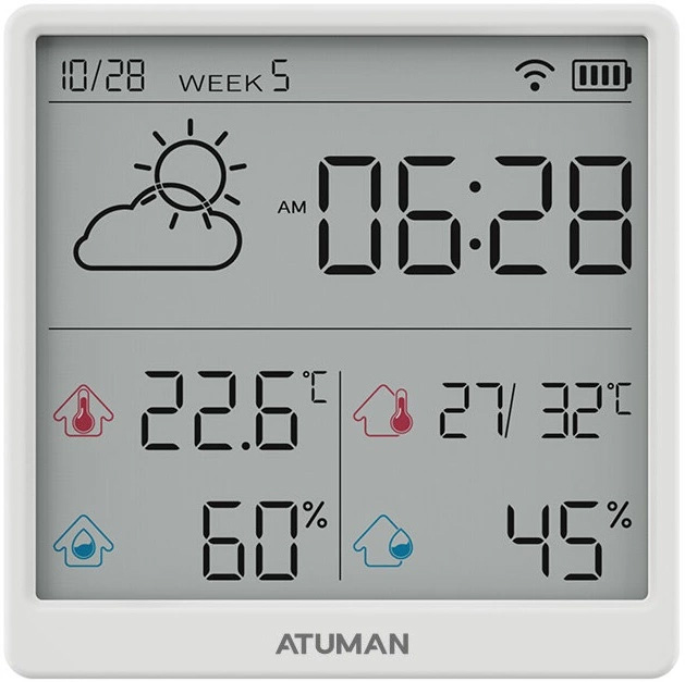 Датчик температуры и влажности  Xiaomi AtuMan Intelligent Temperature and Humidity Clock TH3 White digital kitchen cooking clock timer 12 key lcd sport clock 99 minute count down up magnetic white