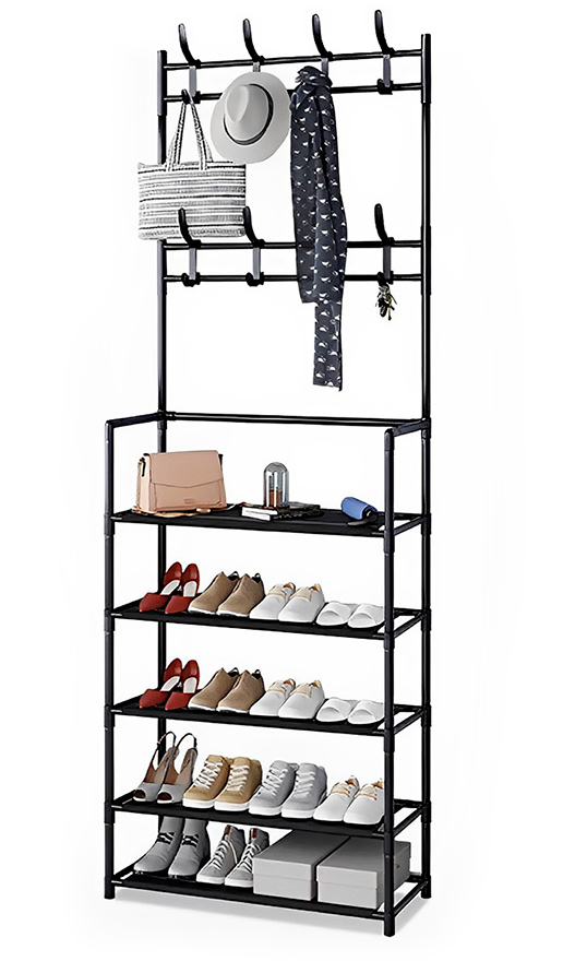 Вешалка напольная New Simple Floor Clothes Rack With Shelves for Shoes XMJ60 4 Layer Black -