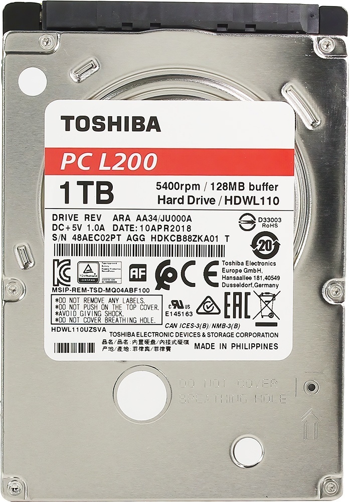 Toshiba L200 Slim HDWL110UZSVA, 1ТБ, HDD, SATA III, 2.5
