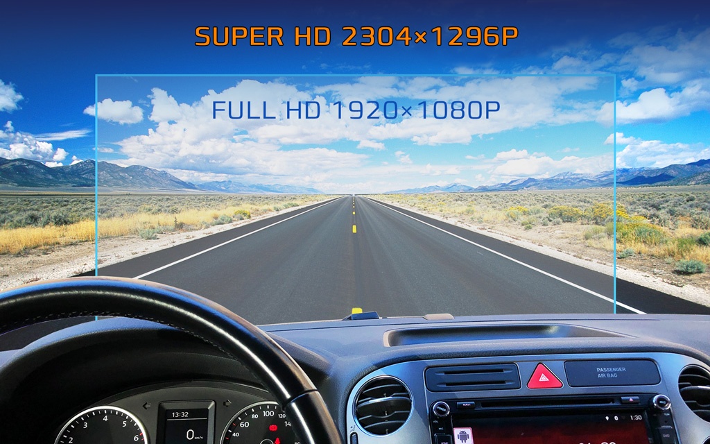 Автомобильный видеорегистратор CARCAM HYBRID - Запись в разрешении Super HD 2304x1296p при 30 к/c