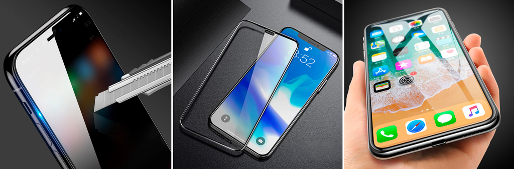Защитное стекло Iphone 10X 5D 0.33 mm полностью закрывает верхнюю поверхность смартфона