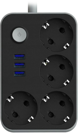 Купить Lucky Hawk 4 Power Socket Black/Grey (314) (4 Розетки + 3 USB) 3m