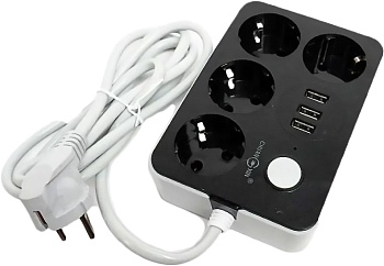 Купить Lucky Hawk 4 Power Socket Black/Grey (314) (4 Розетки + 3 USB) 3m