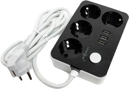 Купить Lucky Hawk 4 Power Socket Black/Grey (314) (4 Розетки + 3 USB) 3m