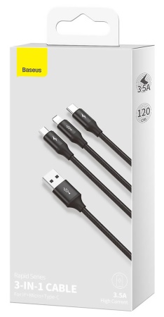 Купить Baseus Rapid Series 3-in-1 Cable USB - Lightning+MicroUSB+Type-C 1.2m (CAJS000001)