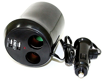 Купить Разветвитель прикуривателя в подстаканник на 2 выхода с 2 USB (1000mAh)