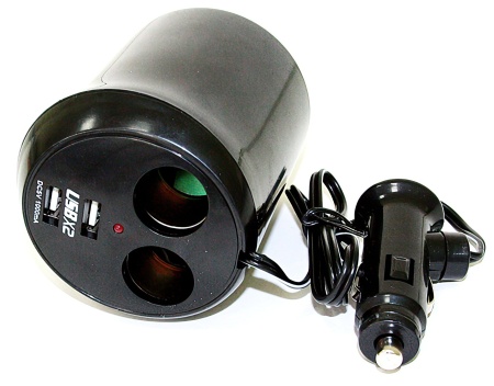 Купить Разветвитель прикуривателя в подстаканник на 2 выхода с 2 USB (1000mAh)