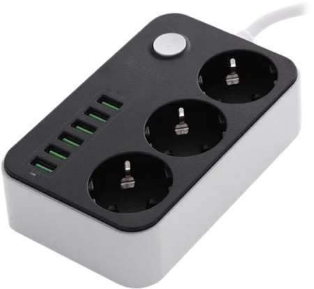 Купить Lucky Hawk 3 Power Socket Black/Grey (CX-U613-B) (3 Розетки + 6 USB) 2m