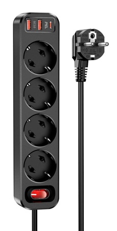 Купить сетевой фильтр Hoco NS1 Aura 4-Bit PD20W EU / GER Black