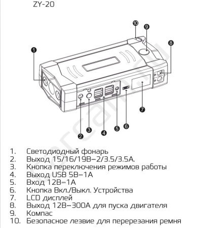 Пуско-зарядное устройство CARCAM JUMP STARTER ZY-20