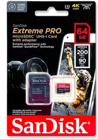 Купить SanDisk Extreme Pro 64GB microSDXC UHS-I with Adapter (SDSQXCU-064G-GN6MA)