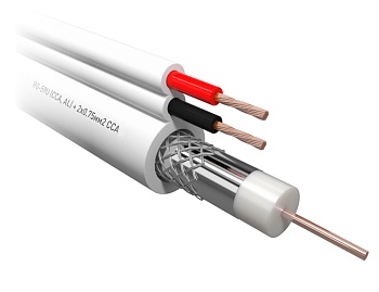 Купить Кабель коаксиальный RG-59U, 75 Ом (CCA, Оплетка AL) + 2x0.75 мм2 CCA, белый, 100 м