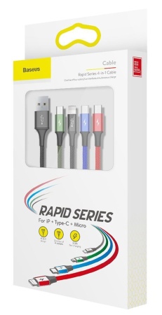 Купить Baseus Fast 4-in-1 Cable for lightning+Type-C (2) + Micro 3.5A 1.2m (CA1T4-B01)