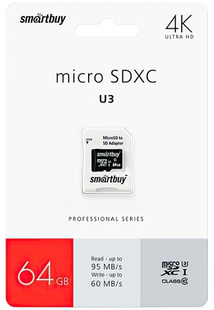 Купить SmartBuy microSDXC 64GB Class 10 U3 Pro