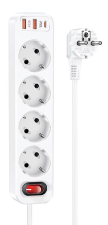 Купить сетевой фильтр Hoco NS1 Aura 4-Bit PD20W EU / GER White