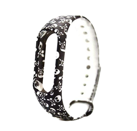 Ремешок для Mi Band 3/4 Flowers Design чёрно-белый "весёлый Роджер"