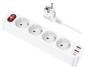 hoco-ns1-aura-4-outlets-1c2a-power-strip-with-extension-cable-eu-ger-white