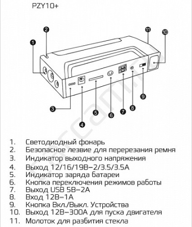 Пуско-зарядное устройство CARCAM JUMP STARTER PZY-10+