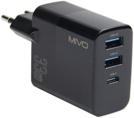 Купить Mivo MP-300Q Quick Charger 33W GaN (2 USB+1 Type-C)
