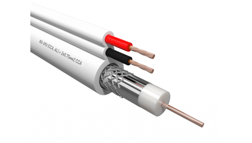 Купить Кабель коаксиальный RG-59U, 75 Ом (CCA, Оплетка AL) + 2x0.75 мм2 ...