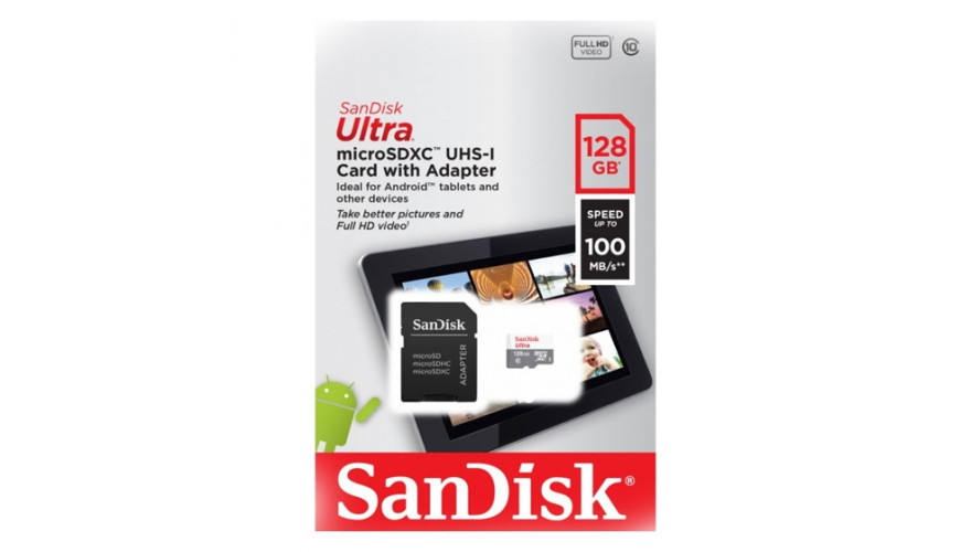 Карта памяти 128gb microsdxc class10 sandisk sdsquns 128g gn6ta ultra 80 adapter