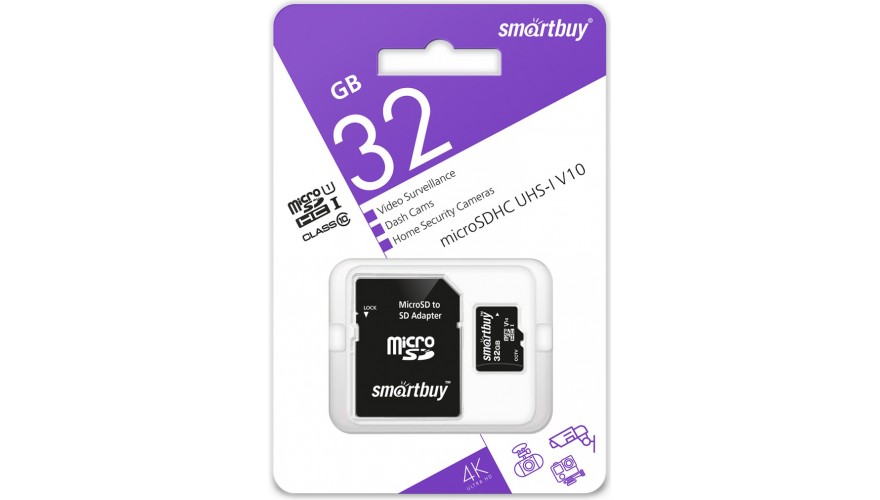Купить SmartBuy microSDHC 32Gb Class10 U1 V10 (SB32GBSDCCTV)