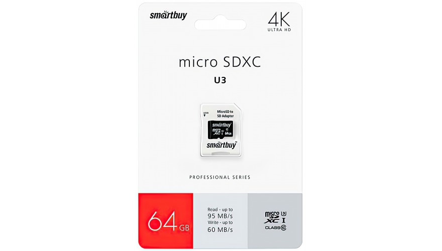 Купить SmartBuy microSDXC 64GB Class 10 U3 Pro