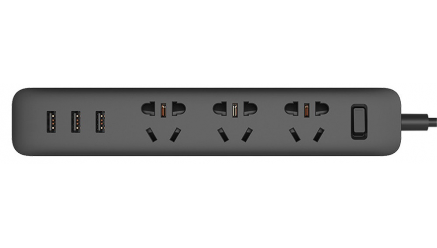 Удлинитель с 3 розетками и3 USB-выходами Xiaomi Mi Power Strip 3 Sockets Black (XMCXB01QM)