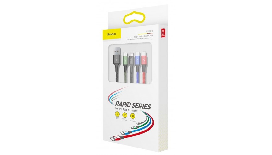 Купить Baseus Fast 4-in-1 Cable for lightning+Type-C (2) + Micro 3.5A 1.2m (CA1T4-B01)