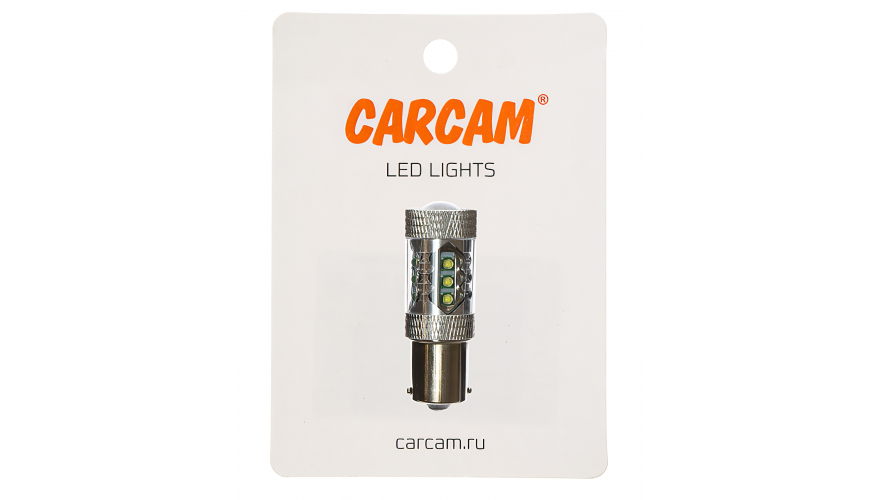 Белая светодиодная лампа для габаритных огней мощностью 80Вт CARCAM P21W-1156-80W белый свет